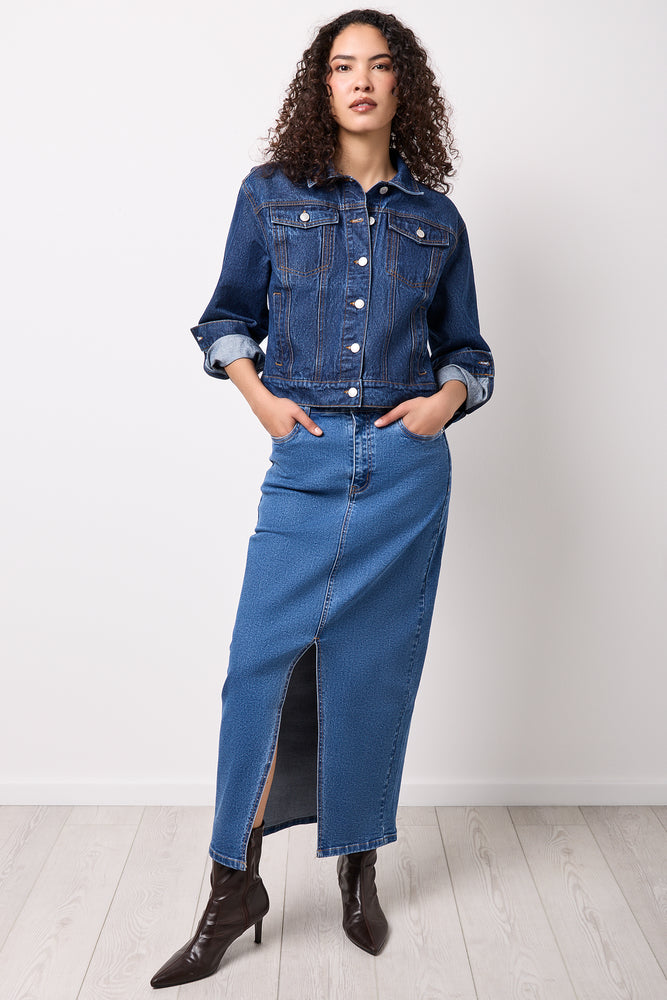 Maxi Denim Skirt Front Slit