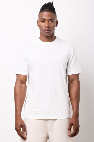 White Textured Crew Neck T-Shirt