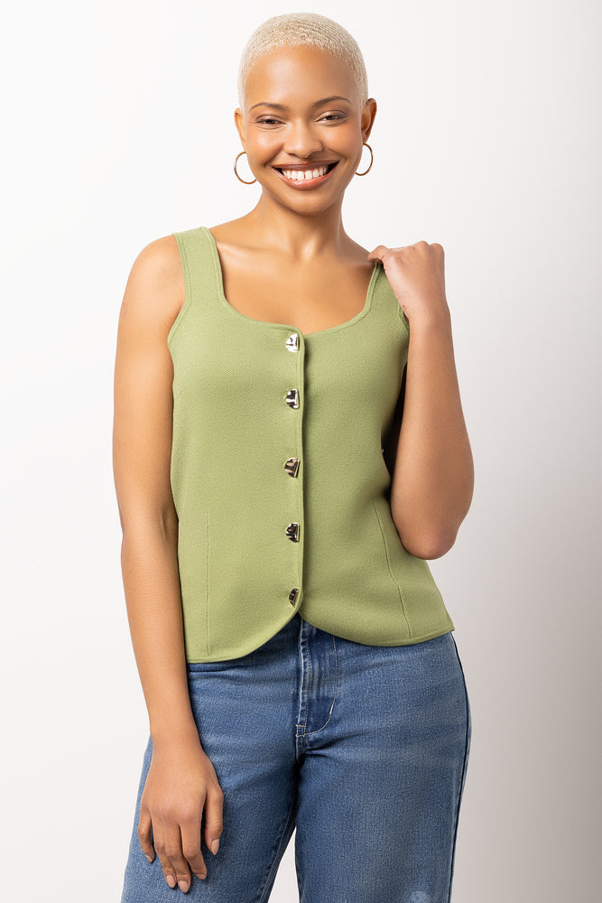 Green Sleeveless Square Neck Knitwear Vest