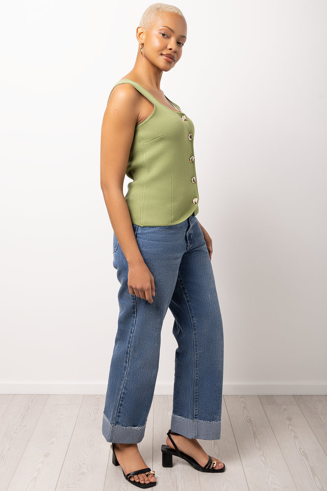 Green Sleeveless Square Neck Knitwear Vest (1)