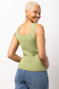 Green Sleeveless Square Neck Knitwear Vest (2)