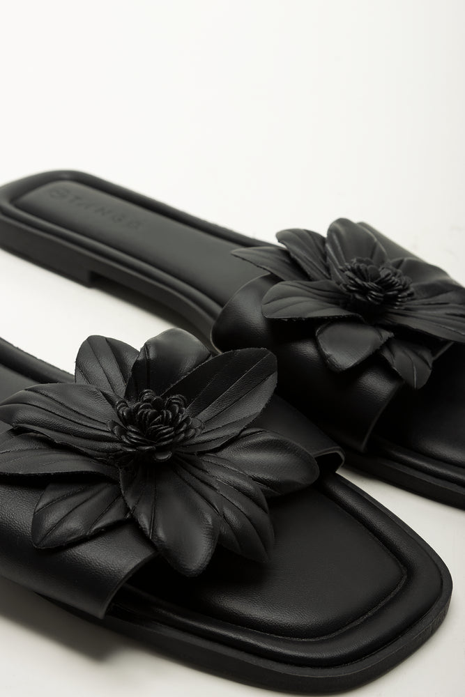 Black Floral Detail Mule Sandals (2)