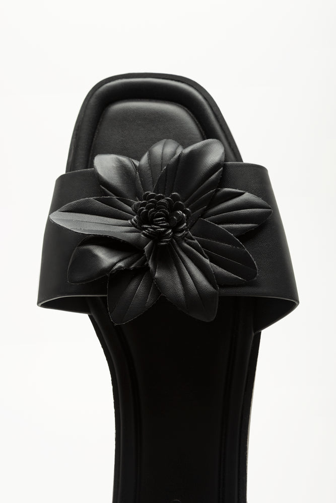 Black Floral Detail Mule Sandals (4)