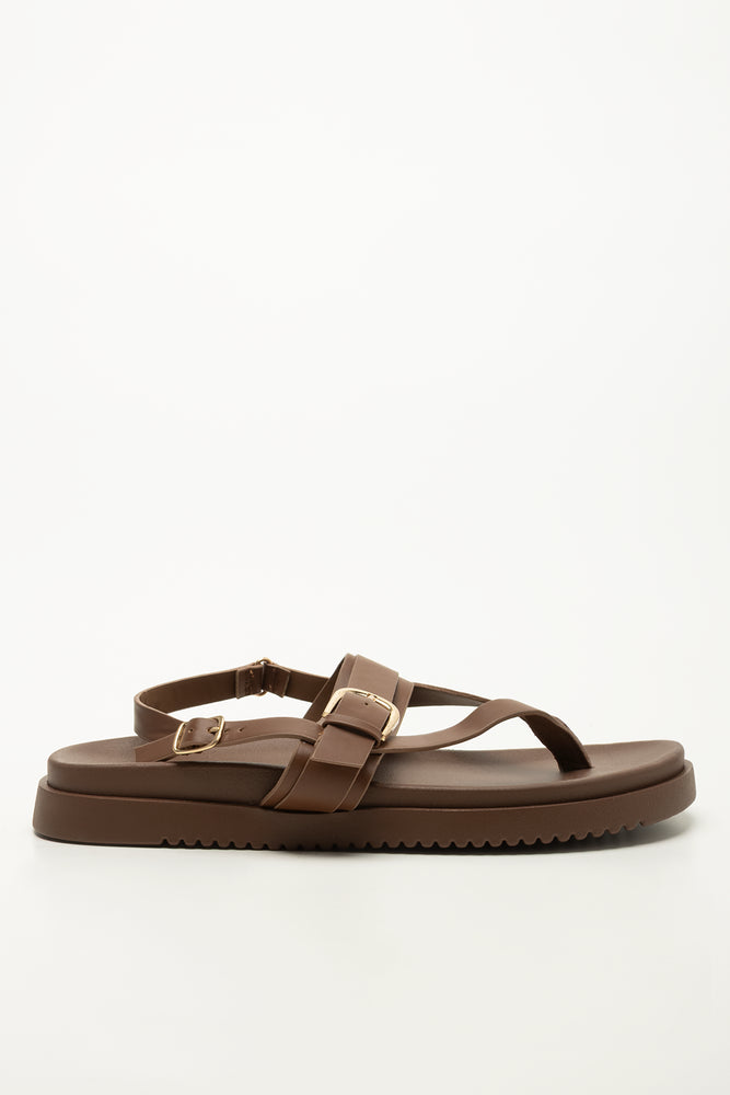 Chocolate Brown T Bar Buckle Mule (1)