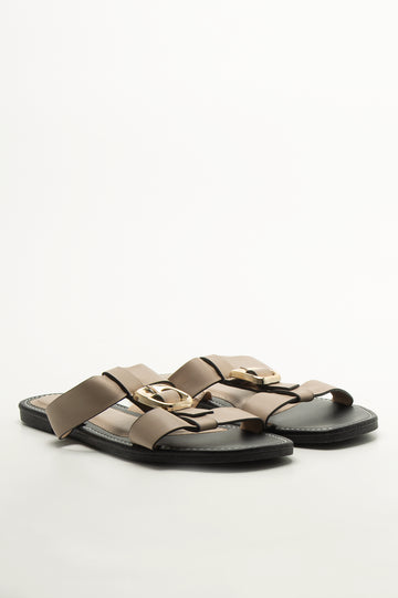 Tan T-Bar Buckle Mule Sandals