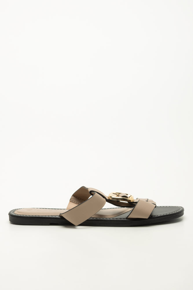 Tan T-Bar Buckle Mule Sandals (1)