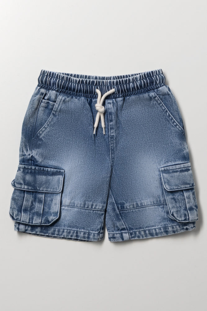 Mid Blue Denim Cargo Shorts
