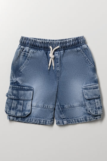Mid Blue Denim Cargo Shorts