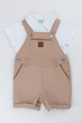 Stone Woven Dungaree And Shirt