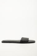 Black Embossed Weave Mule Sandals (1)