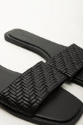 Black Embossed Weave Mule Sandals (2)