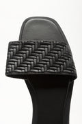 Black Embossed Weave Mule Sandals (4)