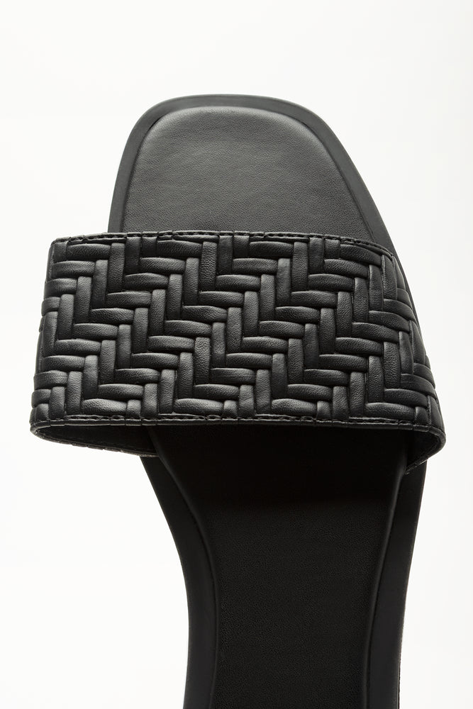 Black Embossed Weave Mule Sandals (4)