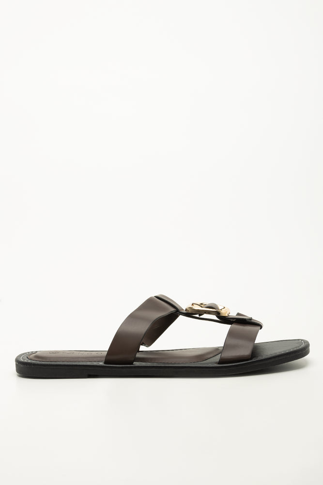 Brown Buckle Detail Thong Sandals (1)