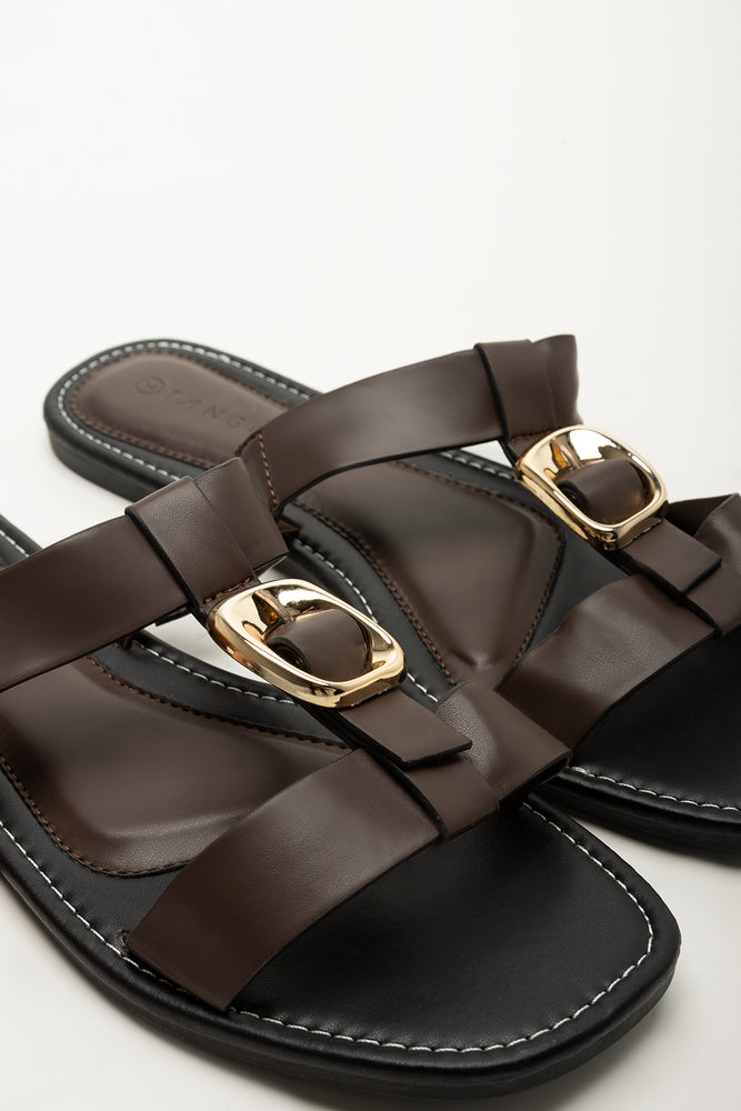 Brown Buckle Detail Thong Sandals (2)