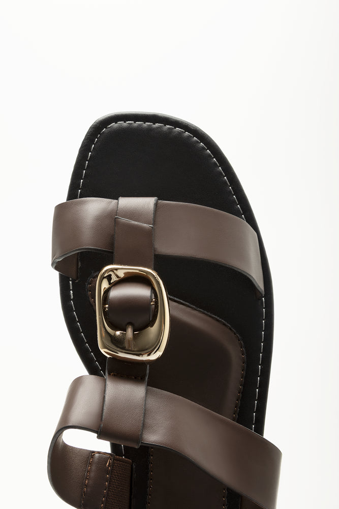 Brown Buckle Detail Thong Sandals (4)