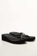 Black Diamante Wedge Flip Flops