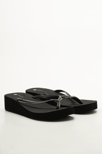 Black Diamante Wedge Flip Flops