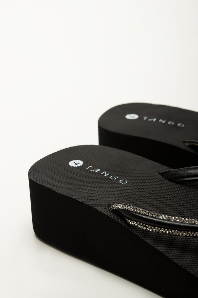Black Diamante Wedge Flip Flops (3)