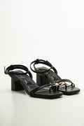 Black Strappy Mid Block Heels