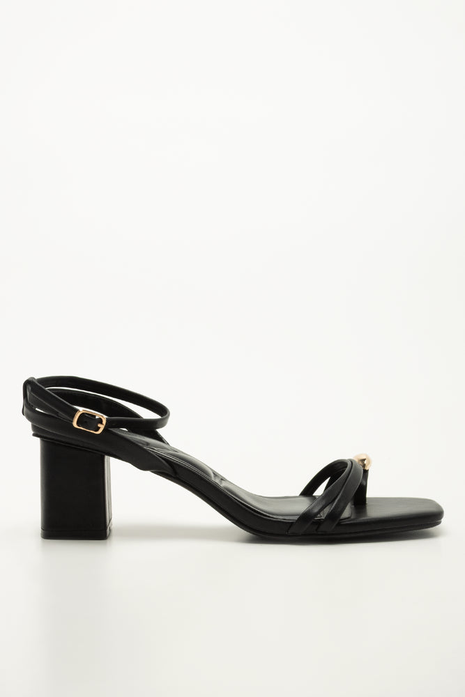 Black Strappy Mid Block Heels (1)