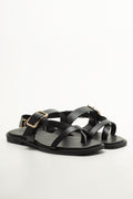 Black Asymmetric Buckle Ankle Sandals