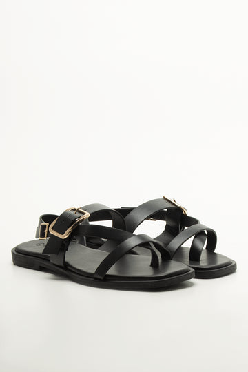 Black Asymmetric Buckle Ankle Sandals