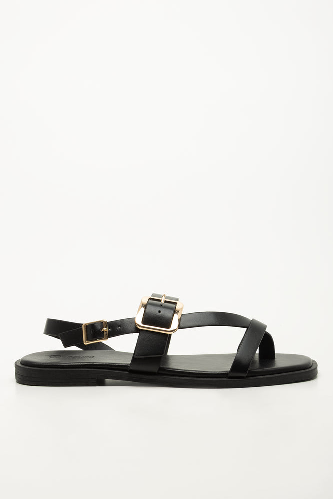 Black Asymmetric Buckle Ankle Sandals (1)