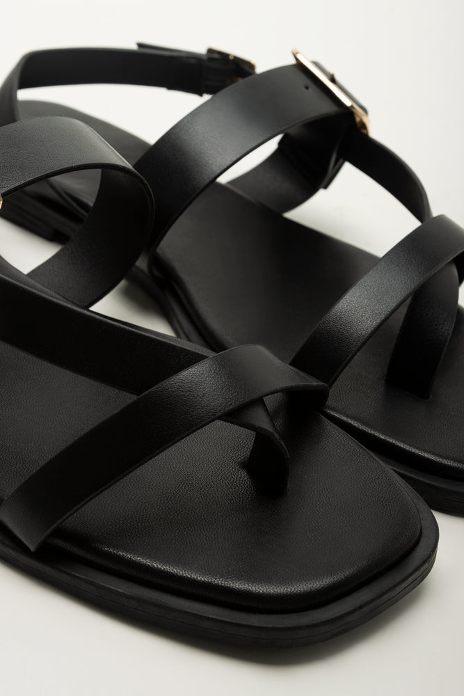 Black Asymmetric Buckle Ankle Sandals (2)