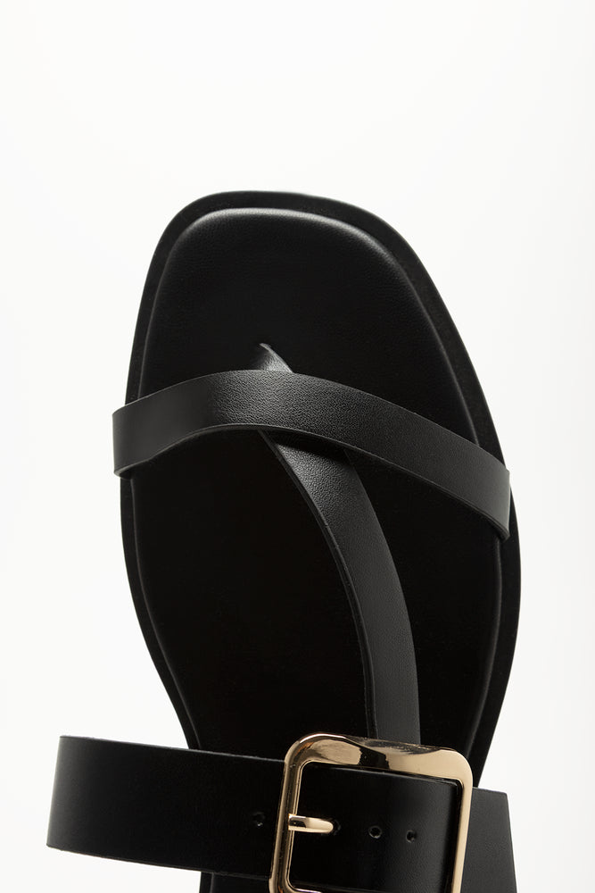 Black Asymmetric Buckle Ankle Sandals (4)