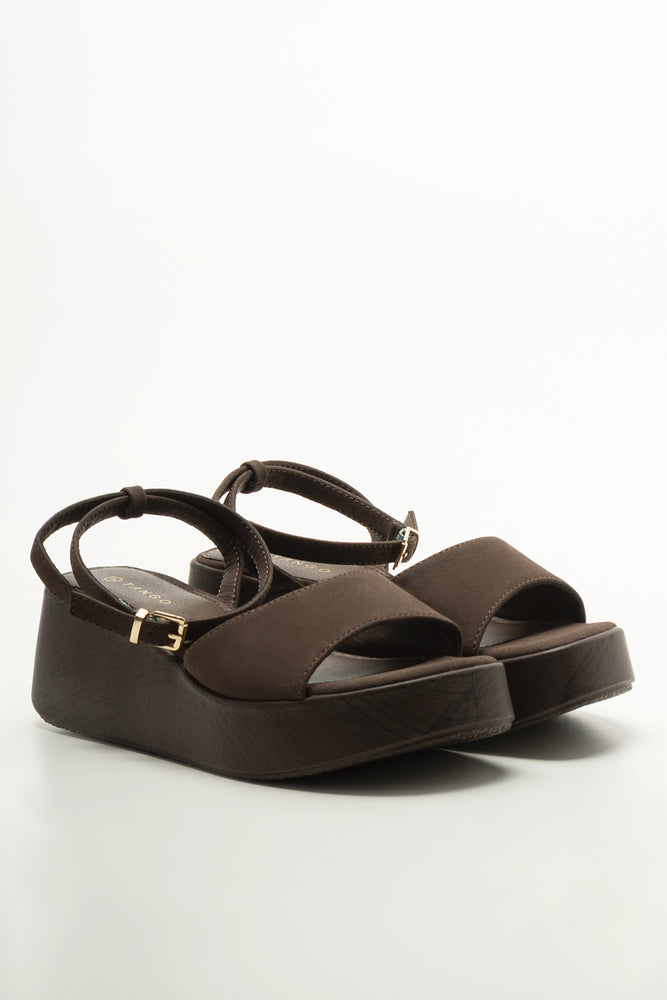 Brown Wood Look Wedge Sandals