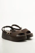 Brown Wood Look Wedge Sandals