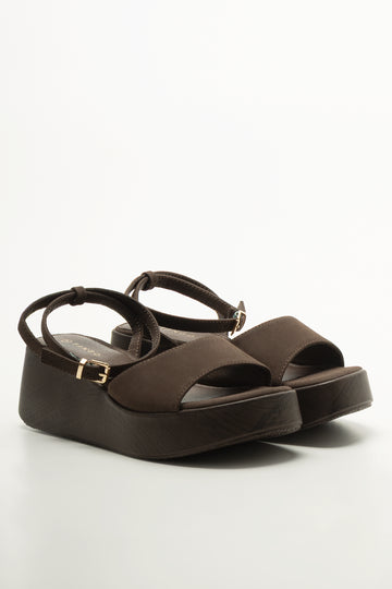 Brown Wood Look Wedge Sandals