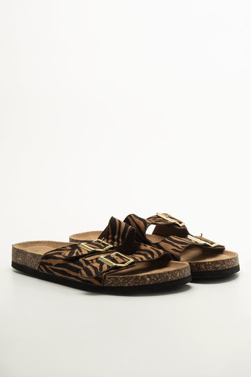 Zebra Print Double Strap Sandals