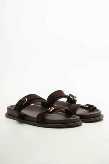 Chocolate Tonal Smart Buckle Sandals