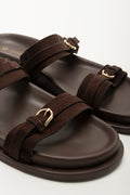 Chocolate Tonal Smart Buckle Sandals (2)