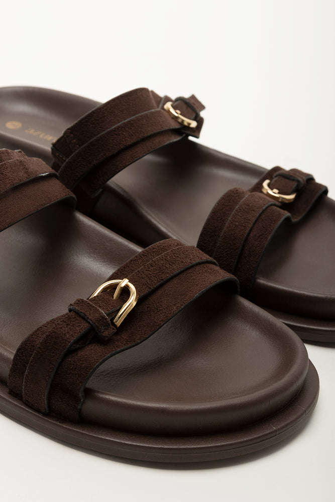 Chocolate Tonal Smart Buckle Sandals (2)