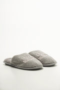 Grey Textured Closed Toe Slippers