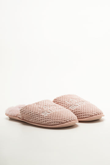 Pink Textured Closed Toe Slippers