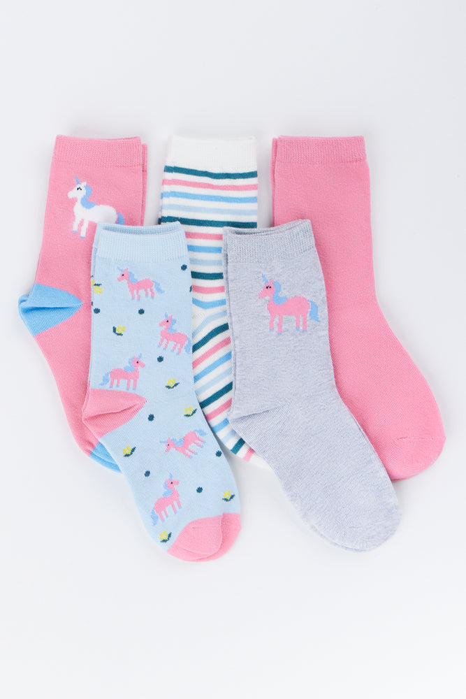 5 Pack Unicorn Print Anklet Socks