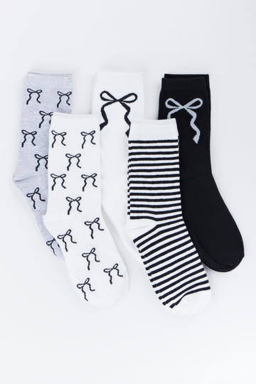 5 Pack Bow and Stripe Socks