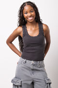 Black Studded Ribbed Tank Top