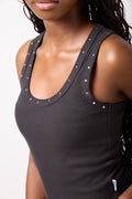 Black Studded Ribbed Tank Top (3)
