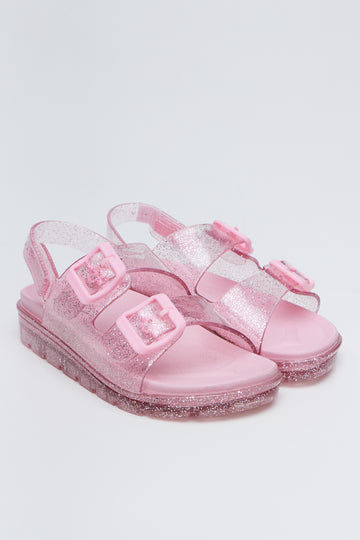 Pink Glitter Jelly Buckle Sandals