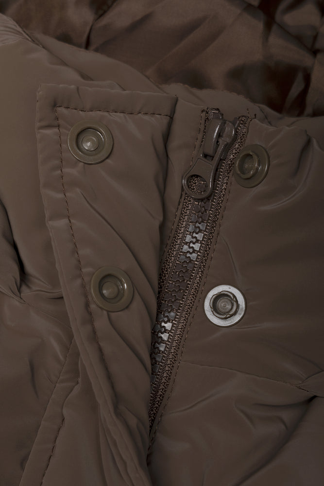Coated Fabric Hooded Puffer Jacket Brown