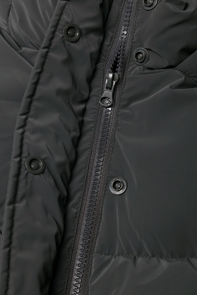 Coated Fabric Hooded Puffer Jacket Dark Grey