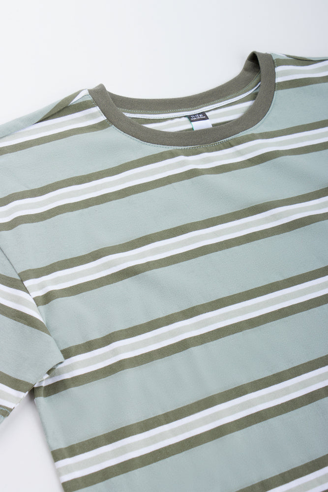 Sage Green Stripe Short Sleeve T-Shirt (2)
