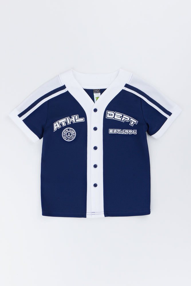Blue Button Front Baseball Shirt