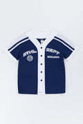 Blue Button Front Baseball Shirt