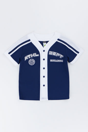 Blue Button Front Baseball Shirt